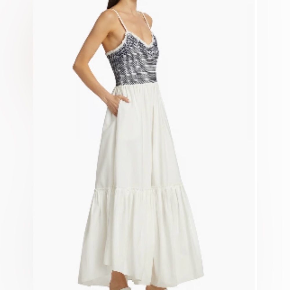 NWT Ramy Brook White Embroidered Ruffled Smocked Lucia A-Line Dress Size S